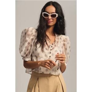 Anthropologie / Sheer Cream Puff-Sleeve Henley / sz XL
